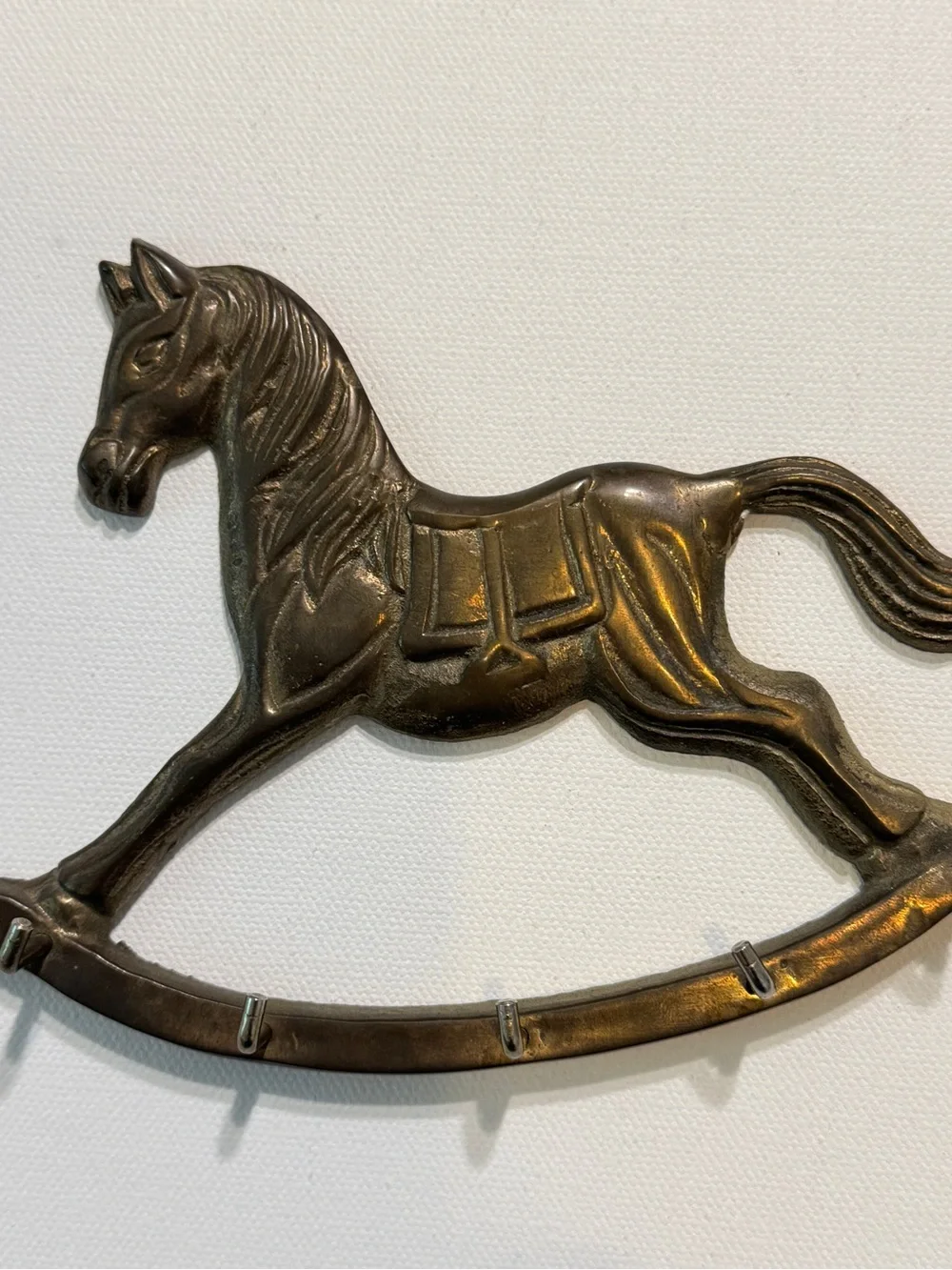 Vintage Rocking Horse Solid Brass Wall 5-Hook Valet Key Ring